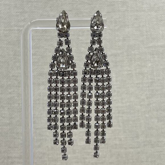 Long Tassel Zircon Crystal Chandelier Earrings Stud Drop Dangle Womens Jewelry - Picture 1 of 5